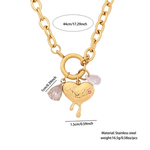 Detail showing 44cm stainless steel chain length and pendant size specifications
