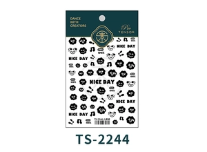 Détails de stickers à ongles en relief avec motifs de boules de suie et notes de musique