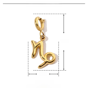 Technical drawing of golden Capricorn zodiac pendant showing 18mm height and 9mm width
