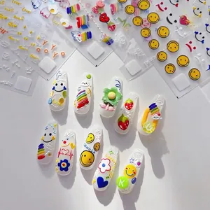5D Geprägte Nagelkunst Aufkleber 3D Relief Selbstklebende Dekore Regenbogen Smiley Gesicht Wolken Herzen Karikatur DIY Maniküre