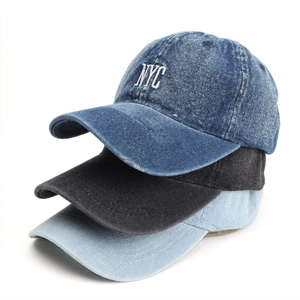 Vintage Washed Denim Baseball Cap NYC Embroidery Adjustable Sun Hat Retro Streetwear For Men Women