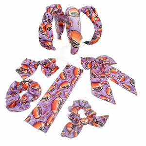 Football Pattern Hair Accessories For Women Girls Fabric Headband Bow Hair Clip And Scrunchie Sporty Theme Headwear Purple
