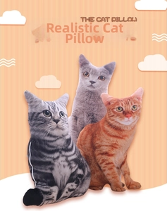 Detailed 3D printed cat pillows with hidden zipper design and three realistic color options