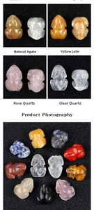 Macro detail of hand-carved frog figurines made from natural quartz and agate gemstones