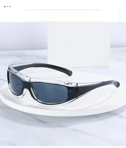 Detail of outdoor sports sunglasses with a dual-layer frame design for cycling