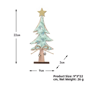 Detail view of 22cm green plush Christmas tree decoration with dimensions and wood base