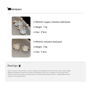 Detailed size and material specifications for floral tassel pearl earrings for women