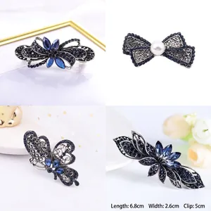 Barrette À Cheveux Vintage En Cristal Strass Künstliche Perle Bleu Alliage Élégante Pince À Ressort Accessoire Pour Femmes