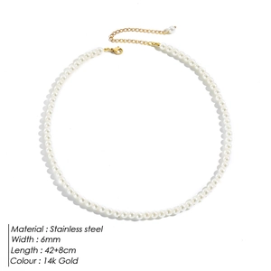 Detail of 6mm pearl necklace with 14k gold plated stainless steel clasp and 42+8cm chain