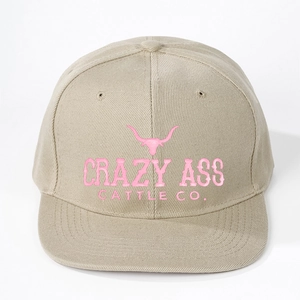 Casquette snapback kaki à bord plat avec broderie tête de taureau rose Crazy Ass Cattle