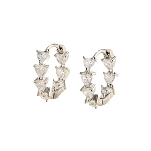 Silver copper hoop earrings with heart-shaped sparkling cubic zirconia stones