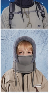 Three-in-one thermal fleece hood mask with adjustable drawstring for winter outdoor sports