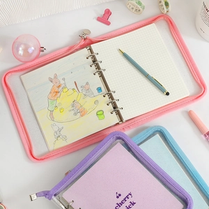 Minimalist cherry PVC loose-leaf notebook binder with grid pages in pastel colors