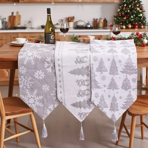 Christmas knitted table runners with tassels featuring snowflake and reindeer patterns