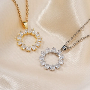 Vintage hip-hop sun flower pendant necklace with cubic zirconia stones in gold and silver