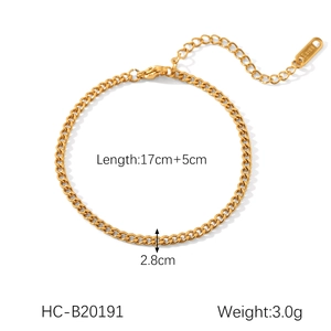 Detailed size specifications of 18K gold plated stainless steel bracelet with dimensions