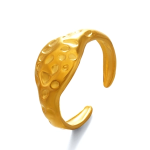 18K gold plated stainless steel ring with hammered texture and adjustable open band design