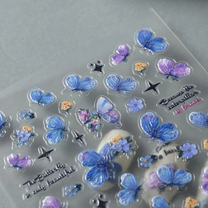 3D translucent butterfly and flower nail art stickers with elegant English phrases