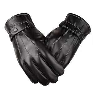 Schwarze Damen-Lederhandschuhe mit weißen Nähten und verstellbarem Handgelenksriemen