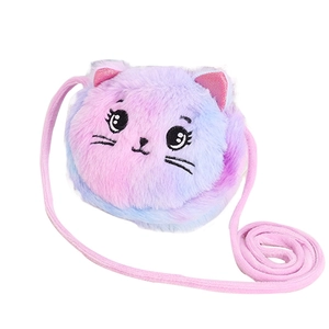 Kids plush cat crossbody bag with purple gradient fur and cute sequin ears details