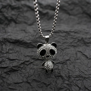 Sparkling panda necklace pendant with rhinestones and silver chain for women