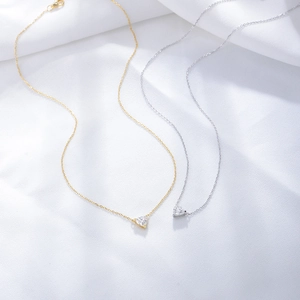 S925 sterling silver minimalist heart zircon pendant necklace in gold and silver finish