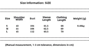 Tabella taglie dettagliata per completo blazer e pantaloni con misure di spalle e busto