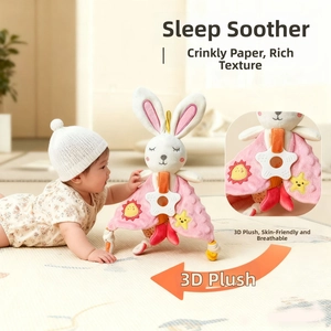 Detail of baby bunny security blanket showing 3D dot textured fabric and teether