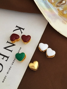 Minimalist gold-plated heart drop earrings in red, green, and white enamel finish