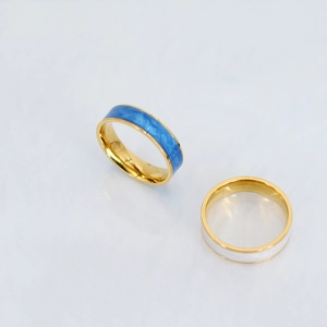 Blue marble enamel and gold plated stainless steel stacking rings for women