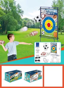 Vue détaillée du jeu de lancer sportif 3-en-1 avec support de cible et divers ballons