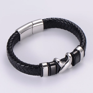 Braided Leather Bracelet For Men With Stainless Steel Magnetic Clasp Retro Punk Woven Cord Wristband Bangle