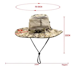 Digital camo sun hat with breathable mesh and adjustable strap for outdoor hiking