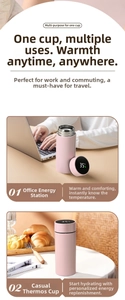 Close-up of pink smart thermos bottle lid showing real-time digital temperature display
