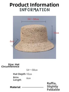 Size guide for raffia sun hat with 54-58cm circumference and 10cm depth measurements