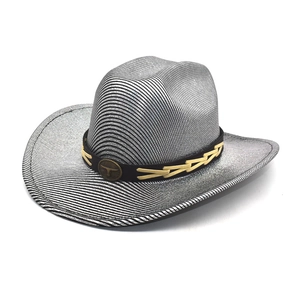 Chapeau De Cow-Boy Occidental Métallique Pailleté Brillant Large Bord Avec Ceinture Décorative Boucle Tête De Taureau