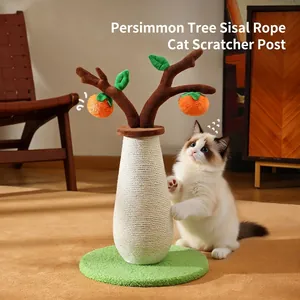 Persimmon Tree Cat Scratching Post With Sisal Rope Plush Interactive Hanging Balls Claw Grinder For Indoor Cats