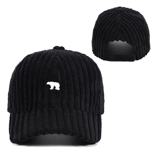 Corduroy Baseball Cap With Polar Bear Embroidery Adjustable Outdoor Winter Warm Casual Sporty Hat For Men And Women