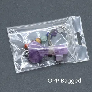 Natural amethyst heart key keychain with colorful crystal stone beads and metal ring