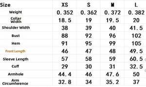 Detailed size chart for women's faux suede jacket including bust and shoulder measurements