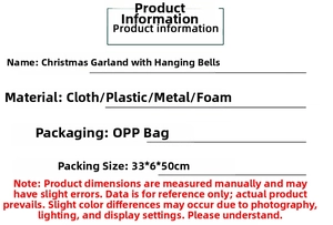 Detailed specifications of the Christmas ribbon bell upside-down tree wreath wall decor