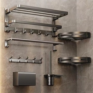 Wandmontiertes Bad-Zubehör-Set in Gunmetal-Grau mit Handtuchhalter und Toilettenpapierhalter