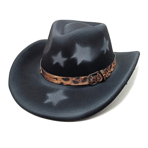 Western Cowboy Hat Cotton Polyester Felt Star Print Leopard Belt Wide Brim Retro Ethnic Jazz Style For Men Women