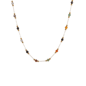 Mixed natural stone necklace with 18k gold plated titanium chain and faceted beads