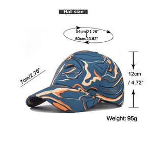 Size guide for tie-dye baseball hat with adjustable 54-60cm circumference and 7cm brim