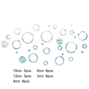 Detailed chart showing 24 pieces of rainbow prism window decals in five sizes