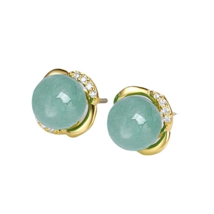 Elegant S925 silver stud earrings with green aventurine and sparkling zircon accents