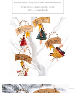Angeli decorativi in metallo con insegna Welcome e corda di iuta per Natale rustico