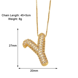 Spécifications détaillées de taille pour le collier pendentif lettre Y doré avec dimensions