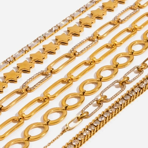 Classic 18K gold plated stainless steel paperclip chain bracelets set with zircon stones
